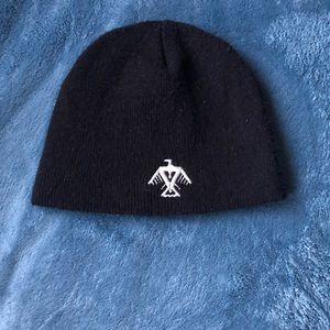 Black Knit Beanie w Embroidered White Eagle